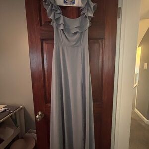Lulu's Dusty Blue Ruffled Maxi Dress